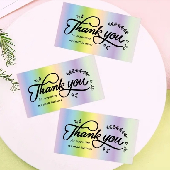 100pk DELIGHT YOUR CUSTOMERS W/ COLORFUL HOLOGRAPHIC THANK YOU CARDS & LABELS - Picture 4 of 12